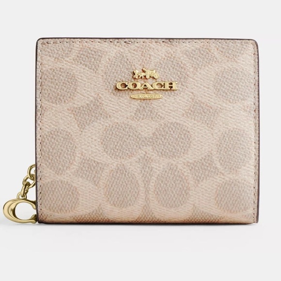 Coach Snap Wallet Signature Coated Canvas Sand Chalk - Picture 1 of 9